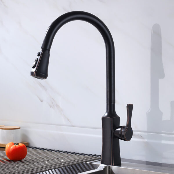 Faucet manufacturer wholesale 360 degree 304 stainless steel can be pulled out faucet hand faucet universal rotating telescopic black kitchen faucet (2)