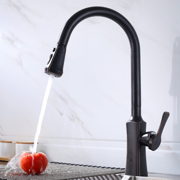 Faucet manufacturer wholesale 360 degree 304 stainless steel can be pulled out faucet hand faucet universal rotating telescopic black kitchen faucet (3)