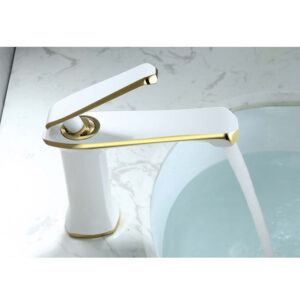 Golden and White Finished Solid Brass Deck Mounted Taps Single Handle Hot and Cold Basin Faucets