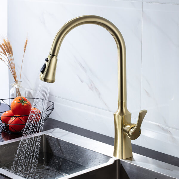 Golden brushed SUS304 stainless steel flexible rotating single handle hot and cold pull out the kitchen faucet (2)