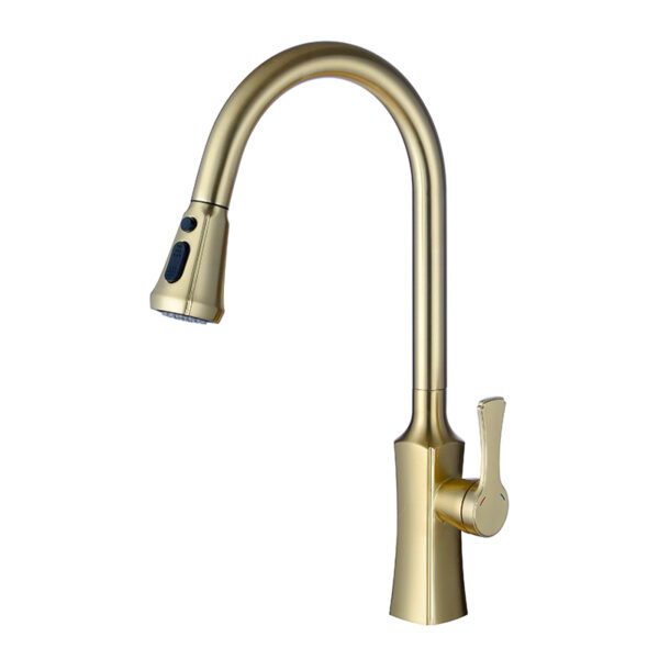 Golden brushed SUS304 stainless steel flexible rotating single handle hot and cold pull out the kitchen faucet (5)