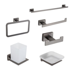 Gun Grey Square Design Wall Mounted Bathroom Hardware Accessories Set