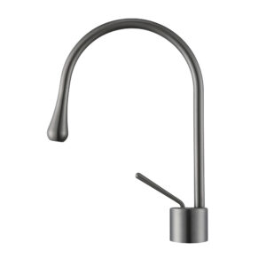 Gun Metal Finished Brass Basin Faucet Water Drop Shape Thermostatic Deck Mounted Hand Wash Bathroom Mixer Taps