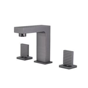 Gun Metal Finished Solid Brass Double Handle Deck Mounted Faucet with Pattern Hot and Cold Basin Mixer Tap