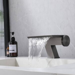 Gun Metal Waterfall Bathroom Sink Faucet Stainless Steel Vanity Water Tap Single Handle Wash Basin Faucet
