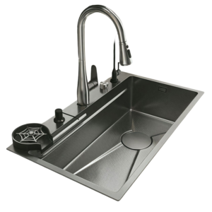 Handmade Black Nano Honeycomb Embossed Stainless Steel Kitchen Sink Single Bowl