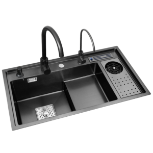 304 Stainless Steel Single Bowl Kitchen Sink High Low Step Cup Rinser Faucet Four Square Design Double Bowl