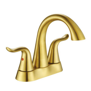 Hot & Cold Water Bathroom Basin Faucet 3-Hole Double Handle Deck Mounted Brushed Gold Finish Brass Washroom Basin Mixer Tap