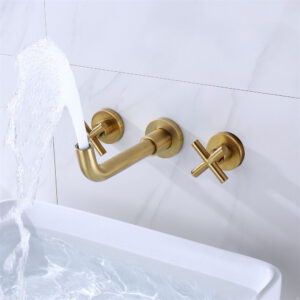 Hot Sale 3 Hole Modern Style Double Handle Brushed Gold Bathroom Brass Basin Faucet Tap Mixer