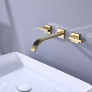 Hot Sale 3 Hole Modern Style Double Handle Brushed Gold Bathroom Brass Hand Wash Basin Faucet Tap