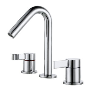 Hot Sale Curved Spout Bathroom Basin Faucet Mixer Chrome Brass Design Dual Handle Deck Mounted Single Hole Basin Tap