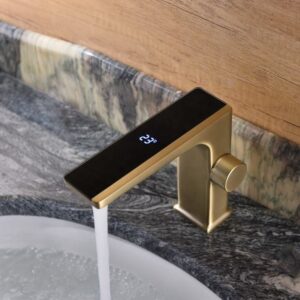 Modern Wash Basin Faucet Digital Deck Mounted Single Hole Vanity Faucet Led Bathroom Sink Faucet