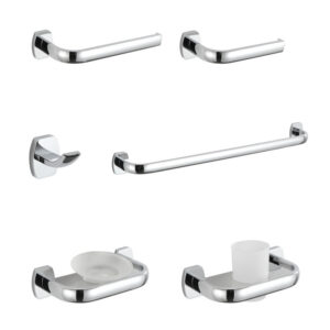 Hotel Commercial Wall Mounted 6 Pieces Brass Chrome Bathroom Accessories Set
