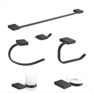 Hotel Wall Mounted Bathroom Hardware  6 Pcs Matte Black Brass Bathroom Accessory Set