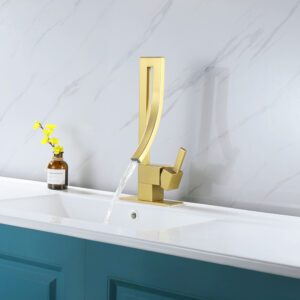 Modern Split Three-hole Dual Handle Brushed Gold Brass Basin Faucet Hot Cold Water Tap Bathroom Sink Faucet