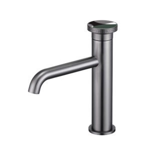 Modenr Design Hot Cold Water Basin Mixer Tap Gun Metal Finish Deck Mounted Single Knob Brass Bathroom Washroom Sink Faucet