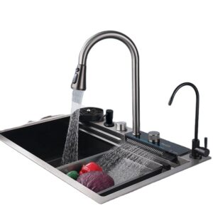 Kitchen Sink with LED Digital Display Faucet Countertop Multifunctional Kitchen Sink