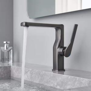 Modern Basin Mixer Faucet Brass Deck Mounted Single Hole Vanity Faucet Gun Metal Sink Faucet for Bathroom