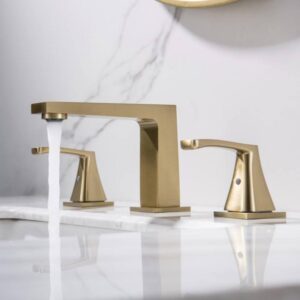 Modern Basin Mixer Faucet Deck Mounted Dual Handle Vanity Faucet Stainless Steel Brushed Gold Bathroom Sink Faucet