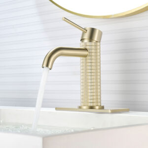 Modern Basin Mixer Faucet Deck Mounted Knurled Brass Wash Basin Faucet Brushed Gold Single Hole Bathroom Sink Faucet