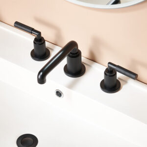 Modern Basin Mixer Faucet Matte Black Vanity Faucet Deck Mounted Widespread Bathroom Sink Faucet with Pop up Drainer