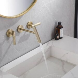 Modern Basin Mixer Faucet Wall Mounted Brushed Gold Vanity Faucet Dual Handle Brass Bathroom Sink Faucet
