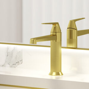 Modern Bathroom Basin Faucet Gold Deck Mounted Single Handle Vanity Faucet Brass Sink Mixer Tap