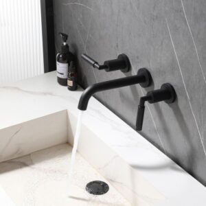 Modern Brass Basin Faucet Wall Mounted Matte Black Vanity Faucet 3 Holes Bathroom Sink Faucet with Pop up Drainer