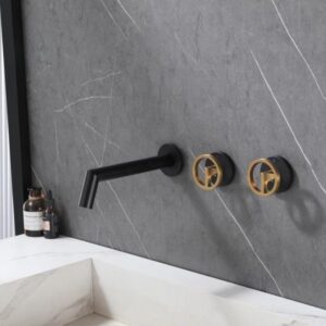 Modern Brass Wash Basin Faucet Dual Handles Basin Mixer Faucet Wall Mounted Black Gold Bathroom Sink Faucet