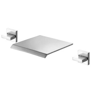 Modern Chrome Finish 200mm Waterfall Faucet Wall Mounted 3 Hole Dual Handle Hot Cold Water Brass Wash Basin Tap