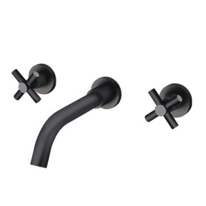 Modern Chrome Finish Brass Wall-Mounted Bathroom Faucet 3-Hole Dual Cross Handle Water Tap Basin Mixer