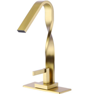 Modern Deck Mounted Single Hole Bathroom Taps  Golden Solid Brass Bathroom Basin Faucets