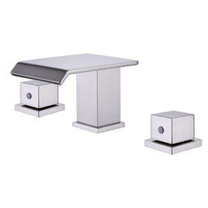 Modern Design 3-Hole Brass Waterfall Spout Deck Mounted Basin Mixers Ceramic Valve Core Gym Cupc Certified Brushed Nickel Faucet