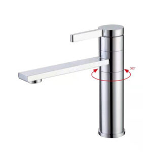 Modern Design Deck Mounted Thermostatic Basin Mixer Faucet Hot Cold Water Tap Chrome Finish Brass Rotation Basin Tap