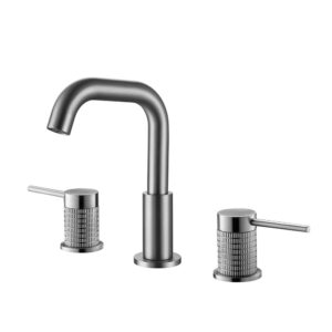 Modern Design Deck Mounted Wash Basin Faucet Gun Metal Finished Solid Brass Bathroom Water Taps Mixer With Double Handles