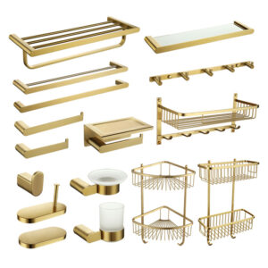 Modern Design Hotel Bathroom Accessories Set Wall-Mounted Brushed Gold Shower Parts & Toilet Hardware Stainless Steel Finishing