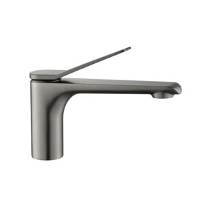 Modern Design Single Lever Deck Mounted Bathroom Tap Hot Cold Lavatory Washroom Tap Gun Metal Finished Brass Basin Tap