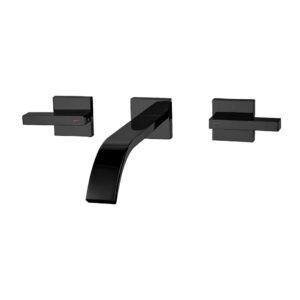 Modern Design Wall Mounted Double Handles Bathroom Faucet Black Finished Hot and Cold Wash Basin Mixer Taps