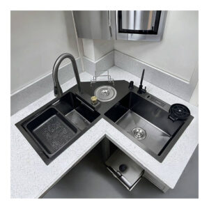 Kitchen Sink Corner Vegetable Wash Basin Black Nano Multi Functional Sink Double Sink