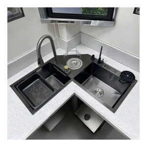 Kitchen Sink Nano Multi-Functional Corner Vegetable Wash Basin Black Basin Counter