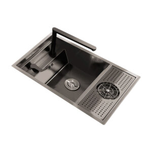 Modern High Quality Handmade Stainless Steel Kitchen Sink with Square Glass Rinser for Kitchen Use