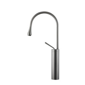 Modern Hot Cold Bathroom Faucet Single Lever Deck Mounted Water Drop Design Wash Basin Faucet Gun Metal Finished Brass Faucet