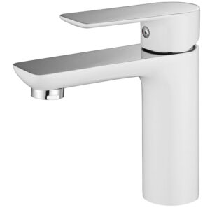 Modern Hot Cold Water Bathroom Tap Single Hole Deck Mounted Basin Tap White Finish Brass Washroom Tap
