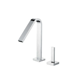 Modern Hot Cold Water Supply Deck Mounted 2 Hole One Handle Chrome Brass Lavatory Wash Basin Mixer