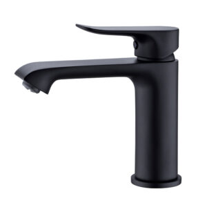 Modern Hotel Toilet Bathroom Single Handle Matte Black Deck Mounted Solid Brass Basin Faucet