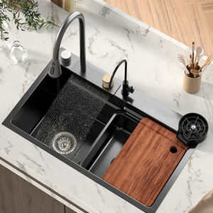Modern Luxury Stainless Steel Square Black Undermount Smart Multifunction Kitchen Sink