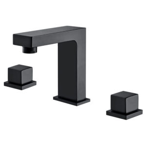 Modern Matt Black Square Deck Mounted Basin Mixer Faucet Thermostatic Double Handles Ceramic Cartridge Basin Tap