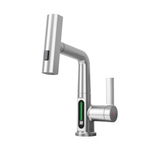 Modern Rain Water Outlet Bathroom Tap Deck Mounted Pullout Basin Tap Brushed Nickel Adjustable Washroom Tap Mixer