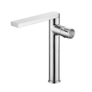 Modern Single-Hole Chrome Brass Bathroom Faucet Deck Mounted High Basin Mixer Hot Cold Washroom Basin Faucet