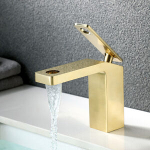 Modern Single Hole Deck Mounted Solid Brass Basin Mixer Tap Brush Golden Finish Basin Faucet